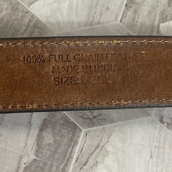 American Bison Western Leather Belt M 34-36 Tooled Floral Buckle - Picture 3 of 7